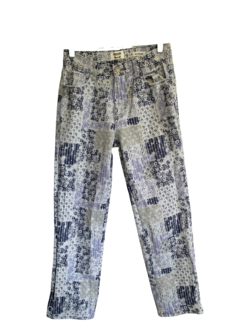 Kensie Floral Patchwork Vintage Style Jeans - Blue & White Size 26